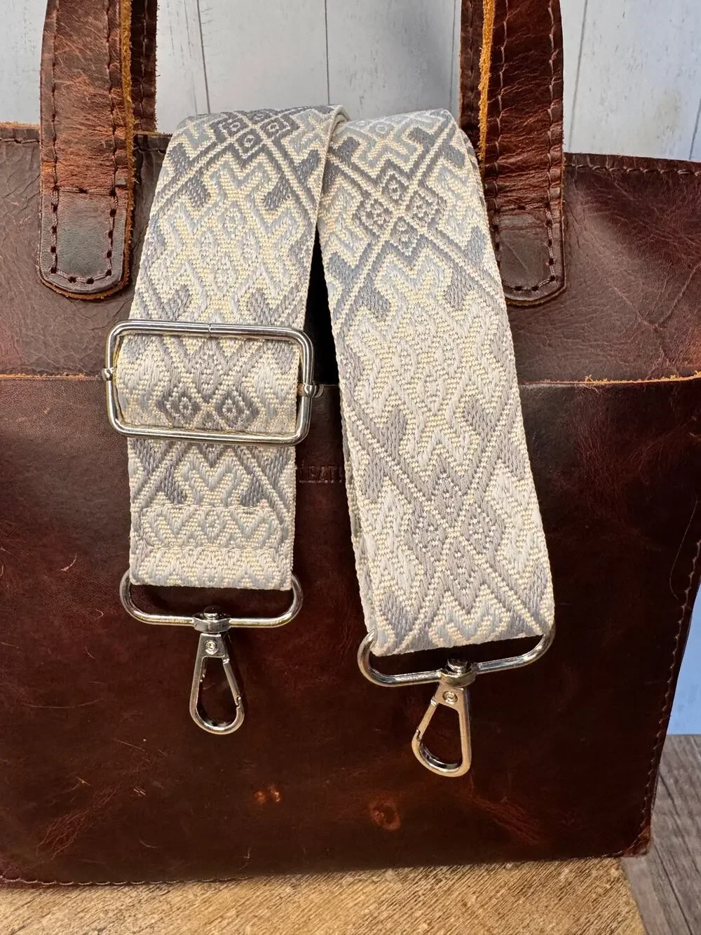 Blue Gray Purse Strap Wide Striped Bag Strap Boho Crossbody Purse Strap